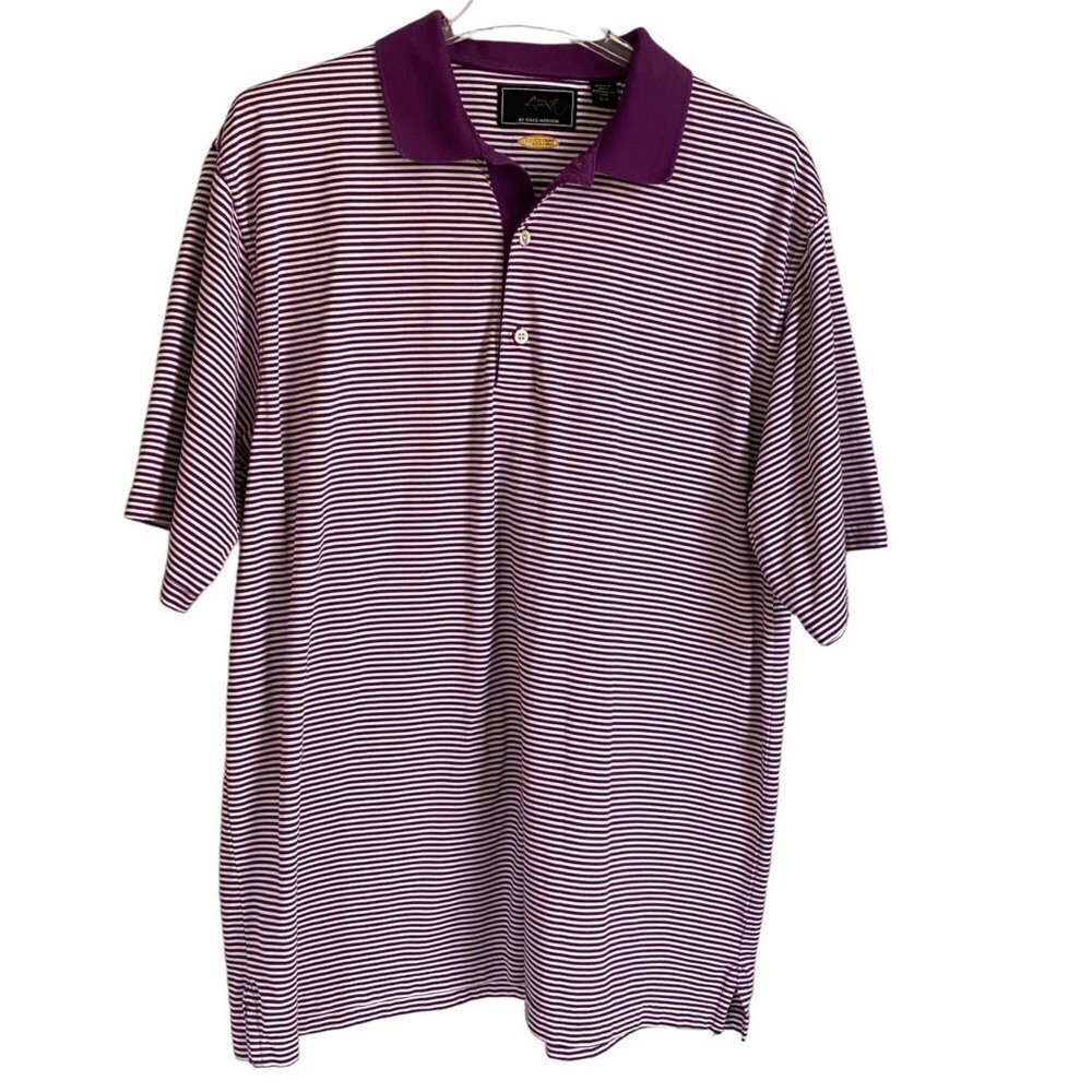 Greg Norman Play Dry Polo Shirt Purple White Stripes Men's Large